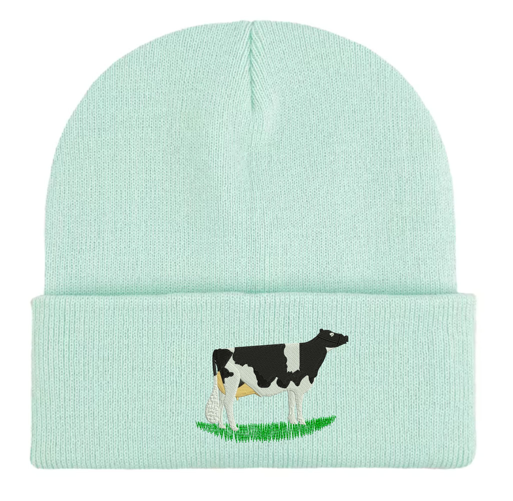 Embroidered cow beanie hat