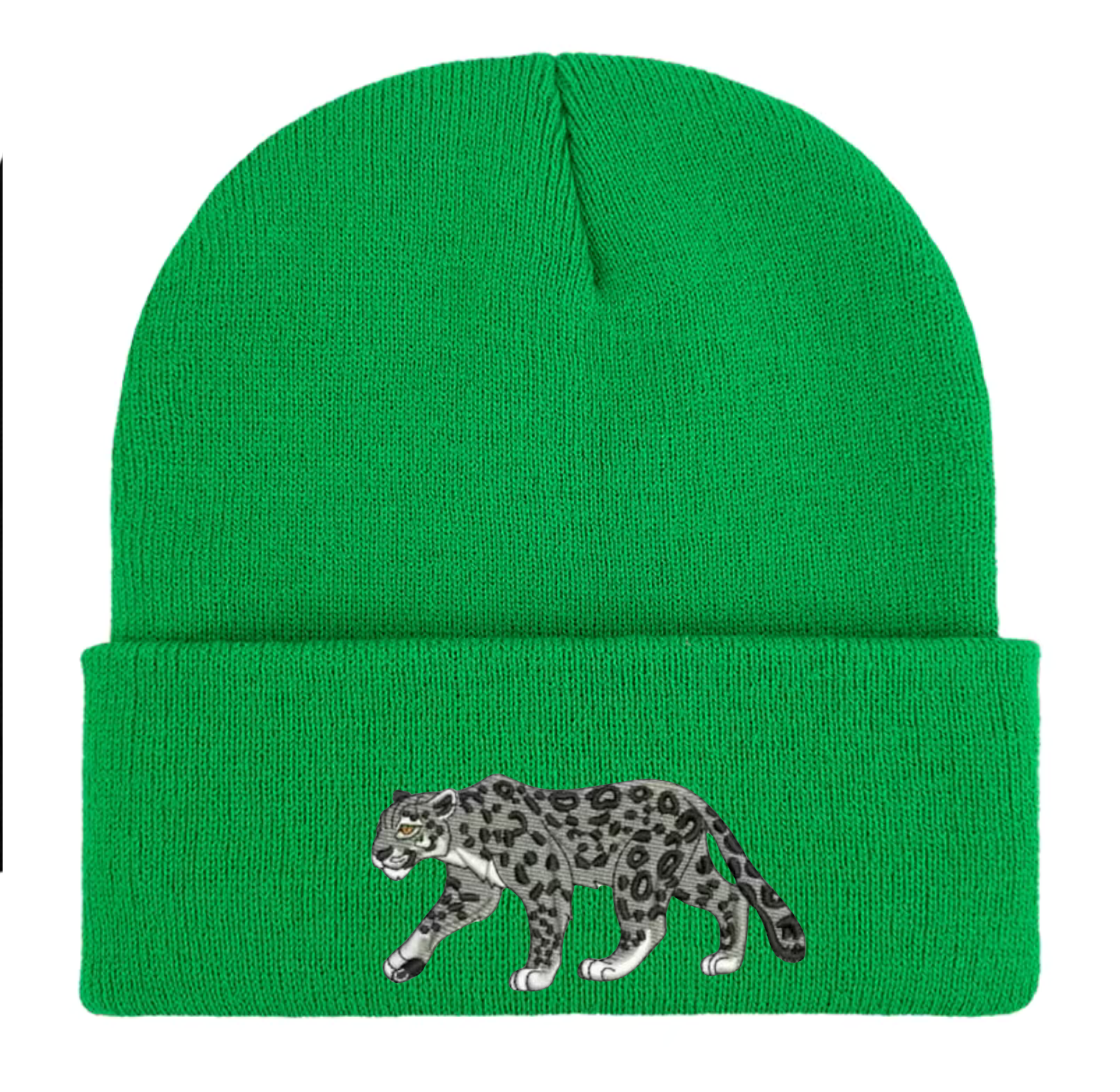 Snow Leopard Embroidered Beanie Hat
