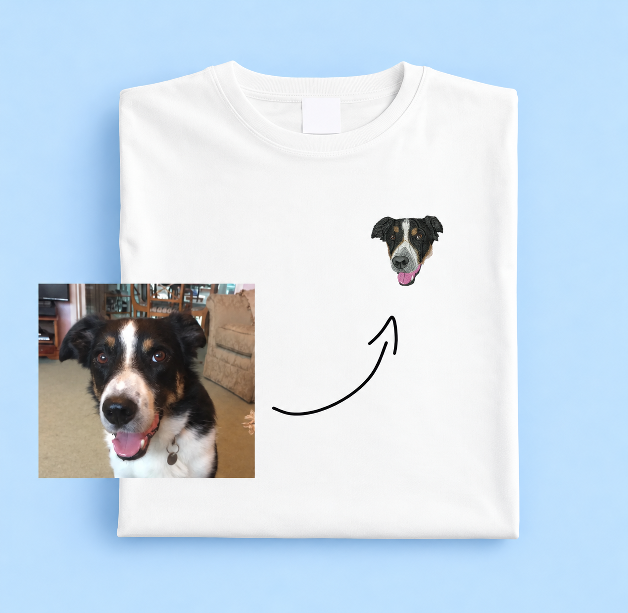 Personalised Pet Portrait Embroidered Organic T-Shirt