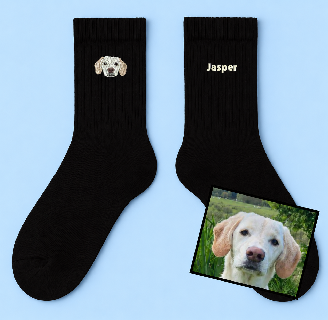 Embroidered Pet Portrait Sock,  Personalised add your pet embroidery accessories