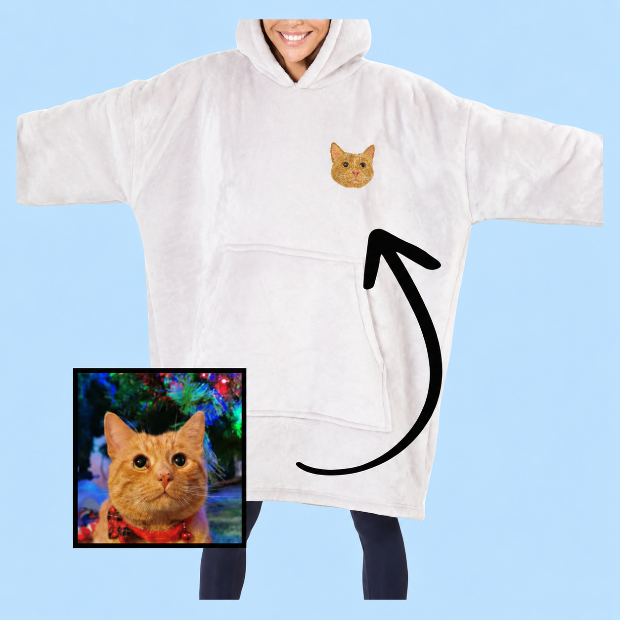 Personalised Pet Portrait Hooded Blanket