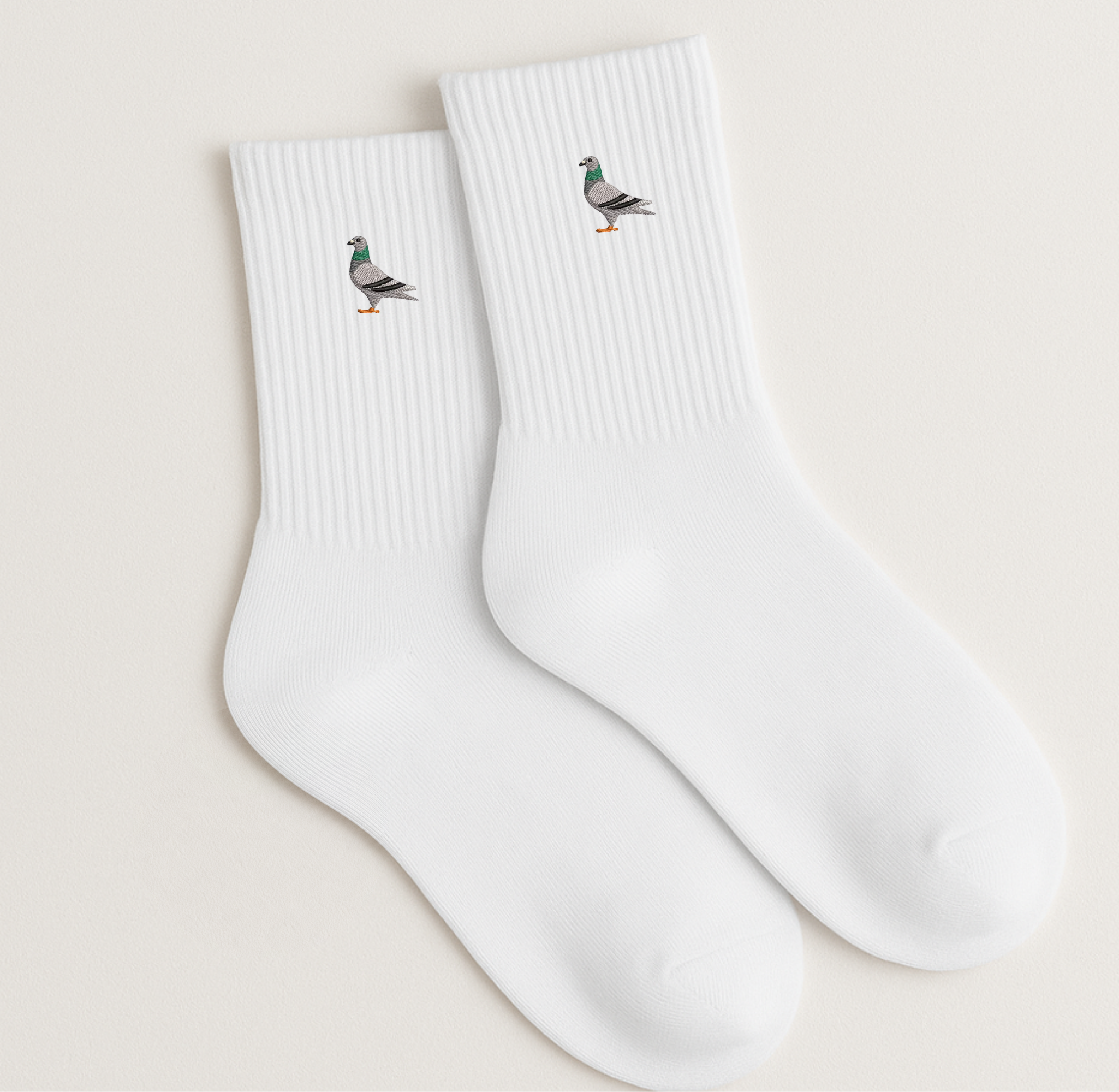 Pigeon Embroidered Crew Socks